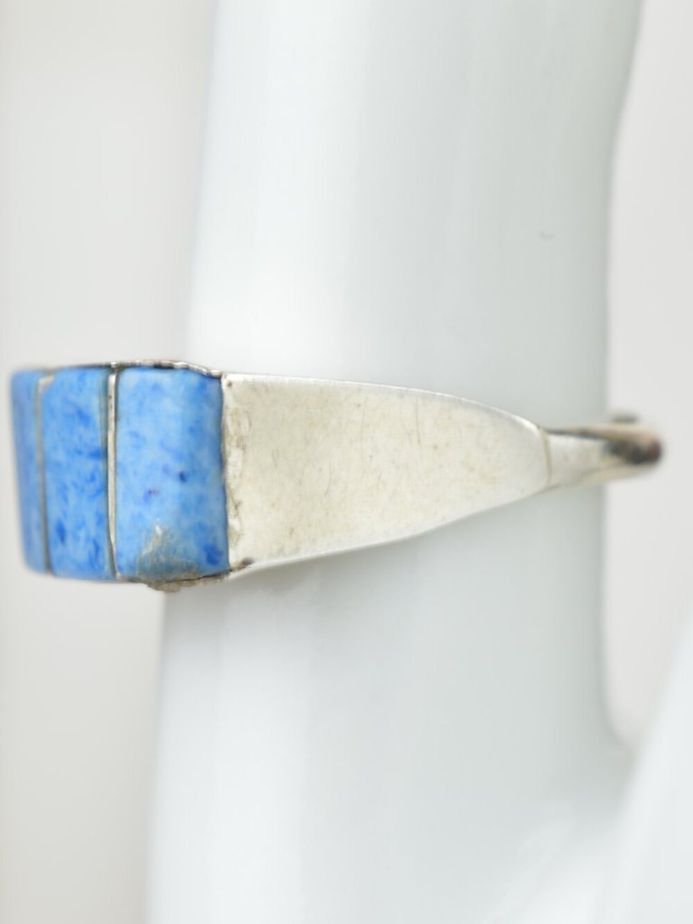 Vtg Navajo George Kee Turquoise Silver Inlay Ring 8 View 5